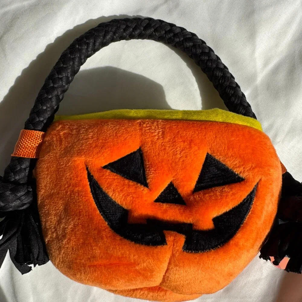 NWT Bark Box Dog Toy PUPKIN PAIL, Pumpkin Trick or Treat Bag, Orange, Size S-L